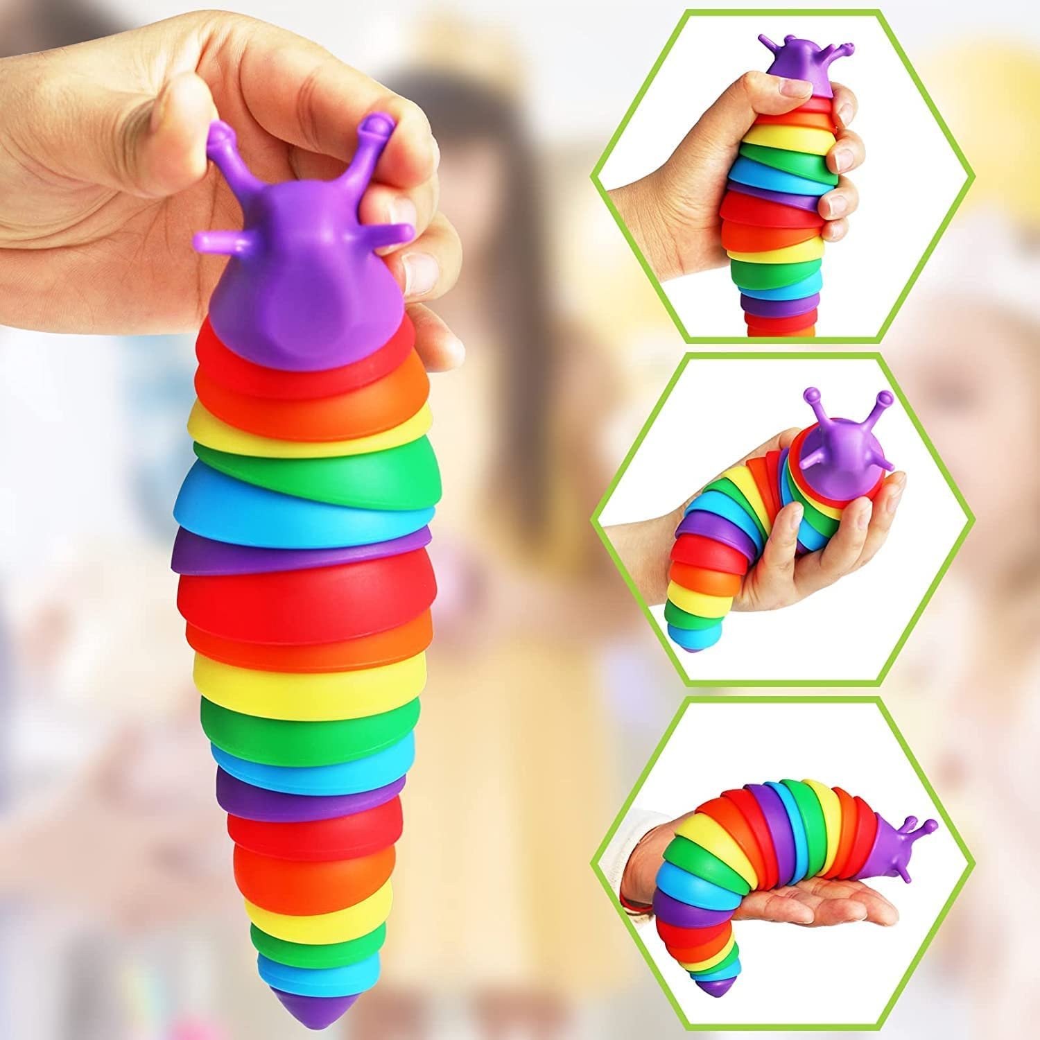 rainbow Slug Fidget Toys Clicky Sound Making Toy, Stress Relieving Toy, Sensory Slug Toy for Boys and Girls