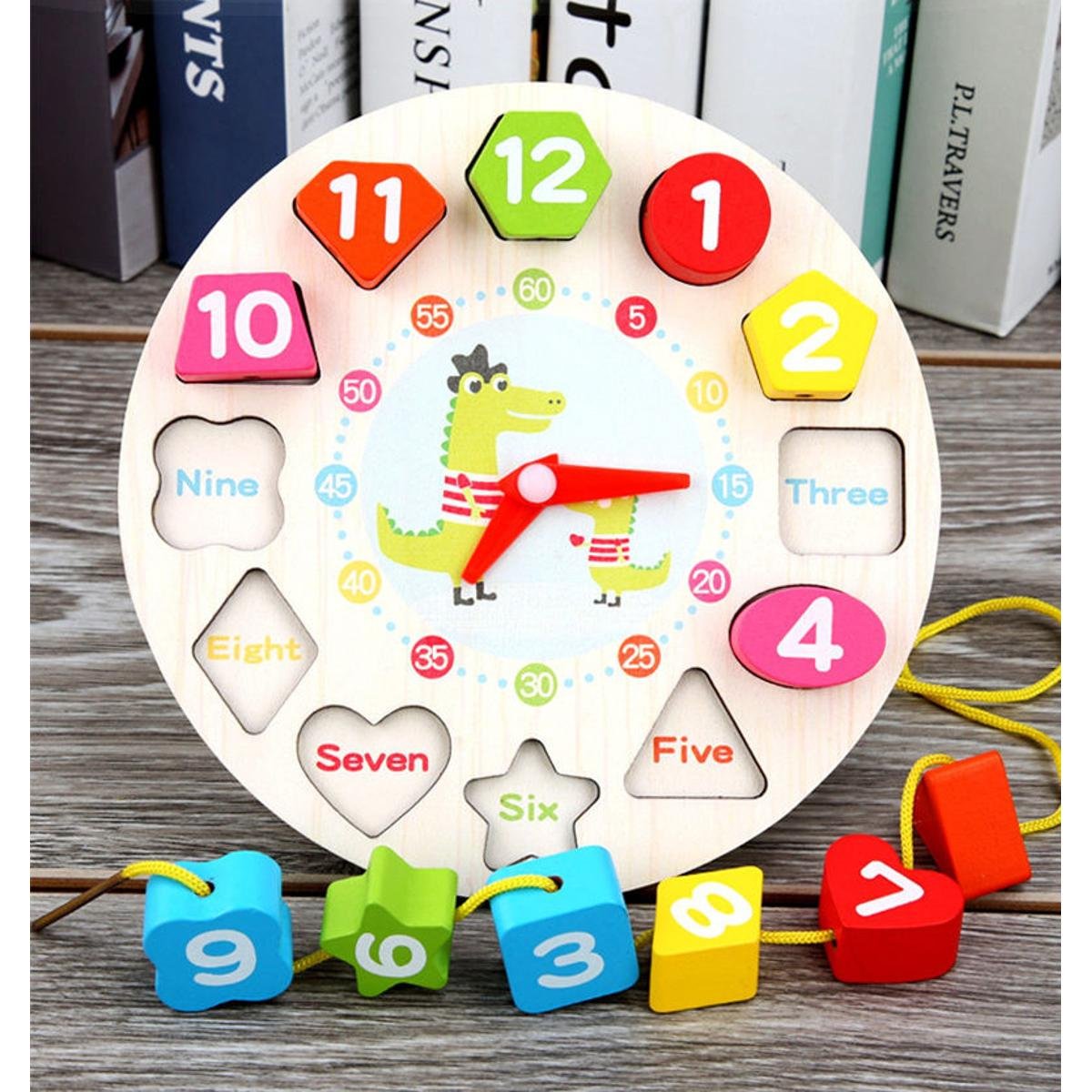 Wooden colourful 12 Numbers Clock Toy Digital Geometry Cognitive Matching Toy Early Educational Puzzles