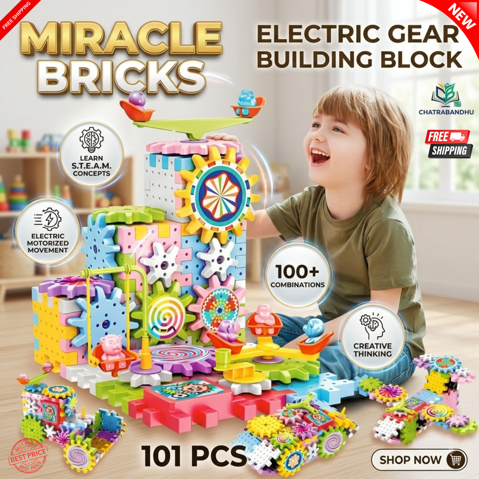NEW miracle Bricks Building Block Game for Kids (Multicolor) Motor Toy ( 101 pcs ),FunBlast Magical Blocks - Magical Building Blocks 3D Magic Play Stacking Set DIY for Brain Development Educational