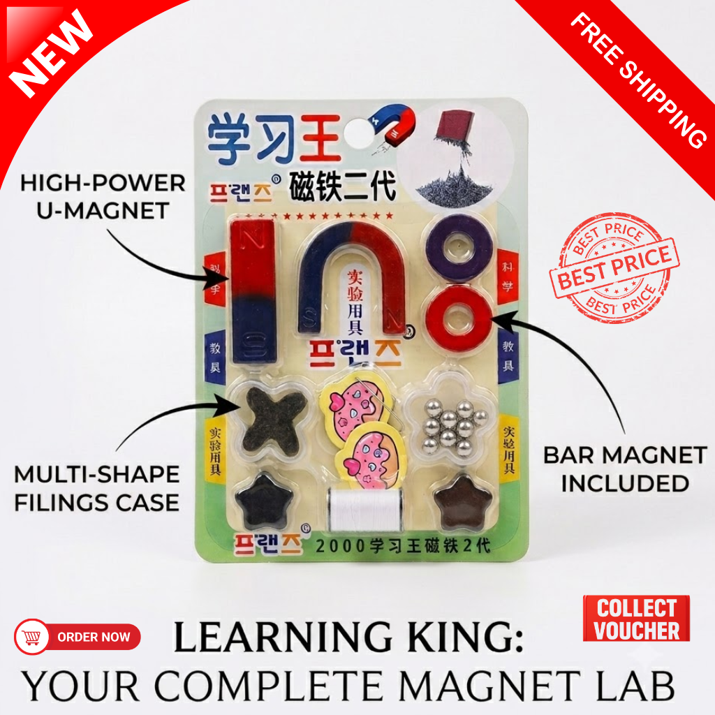 Learning King Science Magnet Lab Toy Set | Educational Physics Magnetism Kit with U-Magnet, Bar Magnet & Multi-Shape Filings for Kids STEM Learning