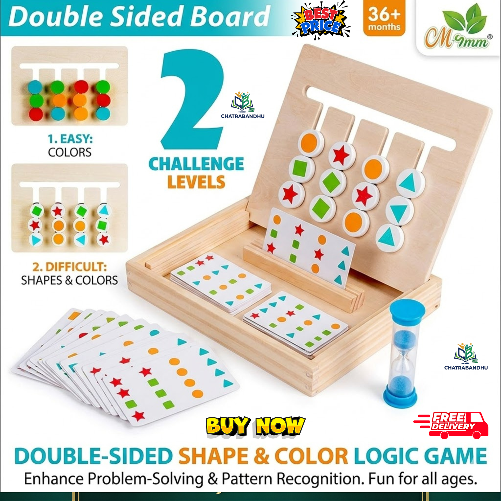 Four Color Game Montessori Wooden Logic Toy for Kids  4 Color Line Sliding Puzzle Board Pattern Matching Game   Wooden Educational Toy Logical Thinking Brain Game  Eco Friendly Wood Fine Motor Skills Color Recognition Toy