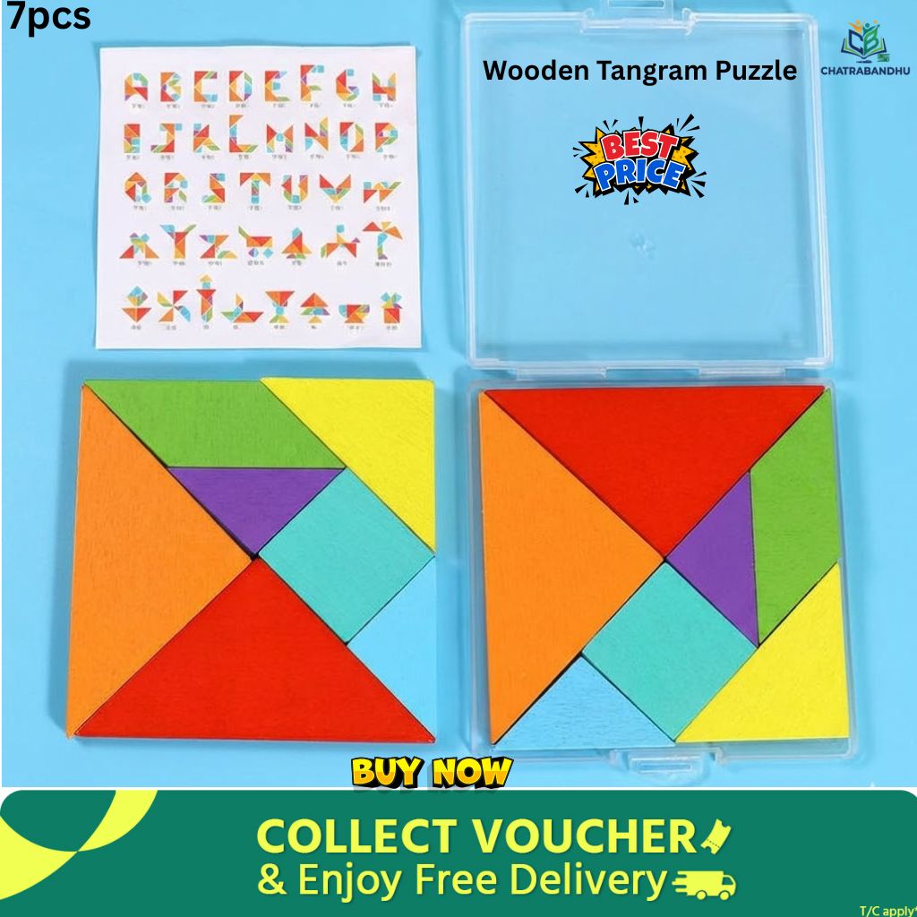 Wooden Tangram Puzzle (11/11)cmColorful Pattern Shape Creating Toy for Smart Intelligent Creative Kids Geometric Puzzle Educational Toy Geometric Shape Sorting Brain Teaser Toy ,Classic Tangram Brain Game - Colorful Wooden Puzzle for Kids