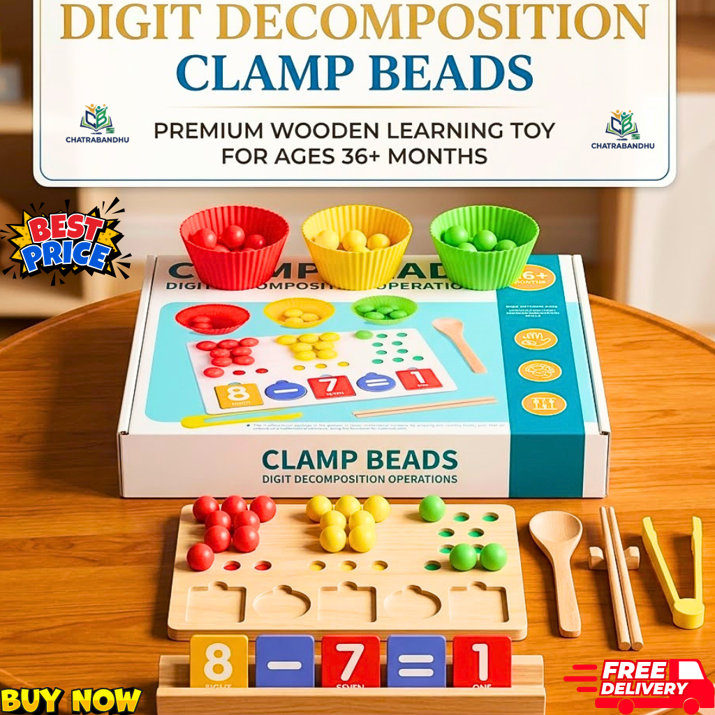 Clamp Beads Digit Decomposition Operations Educational Toy  Montessori Inspired Math Toy Fine Motor Skills Chopsticks Wooden Bead Sorting and Counting Game for Kids  Toddler Early Learning Math Readiness Toy Tongs and Spoon