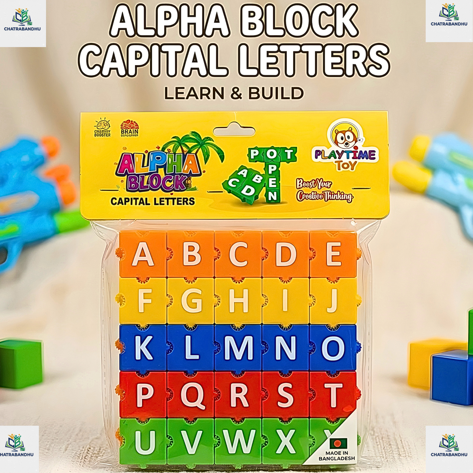 Playtime Alpha Blocks Capital Letters 50 Pcs Educational Toy  Kids English Alphabet Stacking Blocks Non Toxic Plastic Toy  Chatrabandhu Playtime ABC Letters Early Learning Block Set