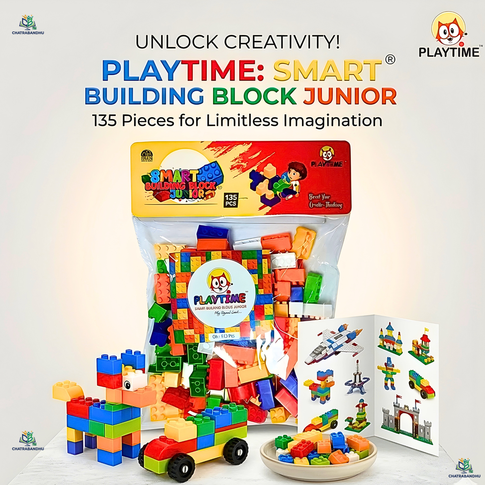 Playtime Smart Building Block Junior 135 Pieces Educational Toy  RFL Playtime Kids Colorful Interlocking Building Blocks Set  Chatrabandhu 135 Pcs Creative Thinking Toy Non Toxic Plastic