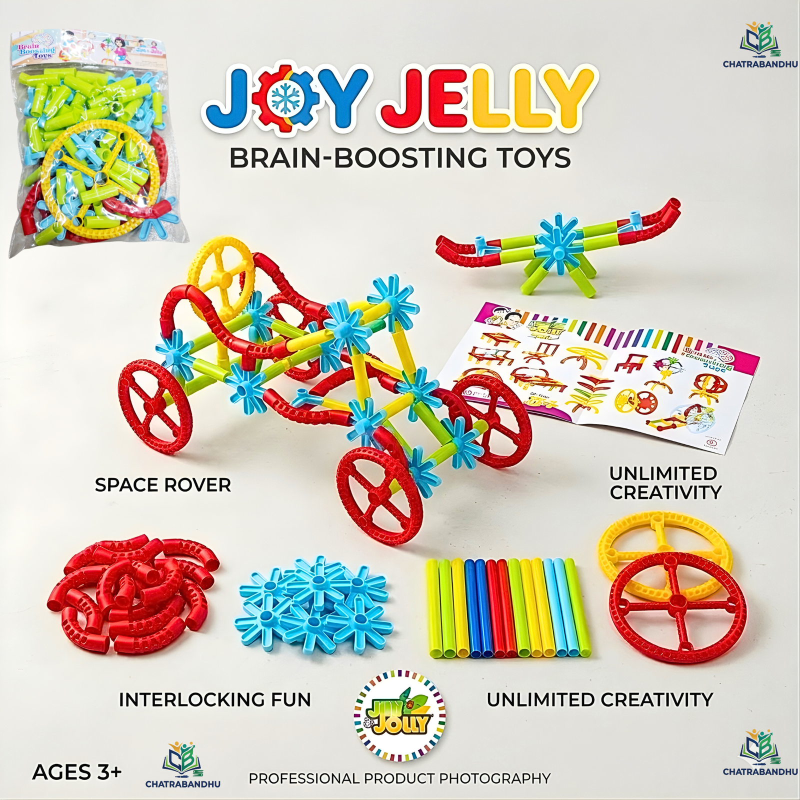 Jim & Jolly Brain Boosting Toys RFL Educational Building Blocks  Kids Creative Plastic Sticks and Rings Construction Toy Set  Brain Development Fine Motor Skills PP Plastic Blocks for Children