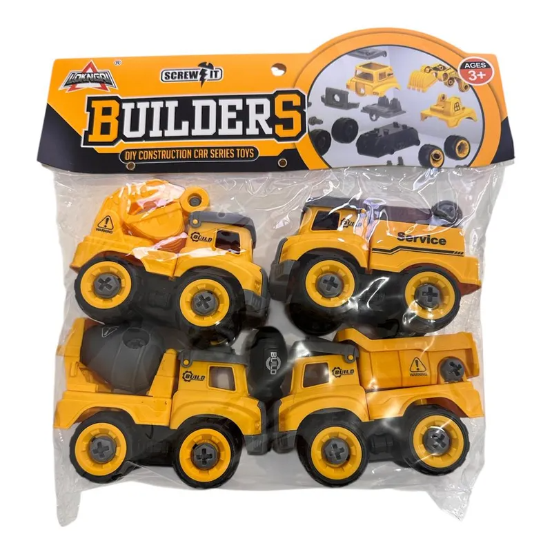 Screwit Builders DIY Construction Car Set (4 Pcs) | STEM Toy for Kids Educational Take-Apart Construction Vehicles Toy Set with ScrewdriverKids DIY Excavator, Crane, Mixer & Dump Truck STEM Toy Set