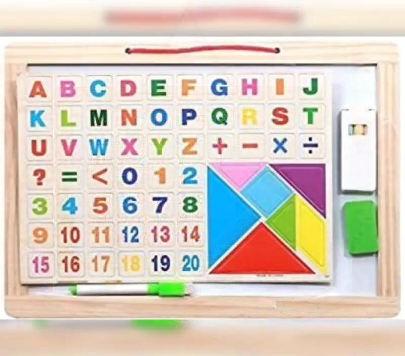 Alpha-Numero Dual Educational Board Set | 130+ Pcs Reversible Magnetic Black & White Board with Tangram Puzzles & Premium 2-in-1 Wooden Magnetic Writing Board for Kids (33x23cm) - Double Sided Whiteboard & Blackboard Slate with Tangram Puzzles best choice