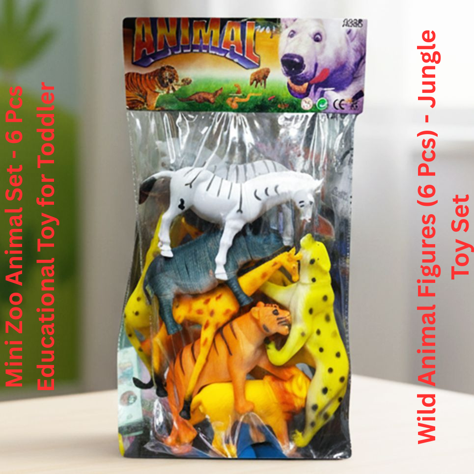 6 Pcs Wild Animal Toy Set for Kids - Realistic Rubber Plastic Jungle Zoo Animals Figures,Mini Zoo Animal Set - 6 Pcs Educational Toy for Toddlers