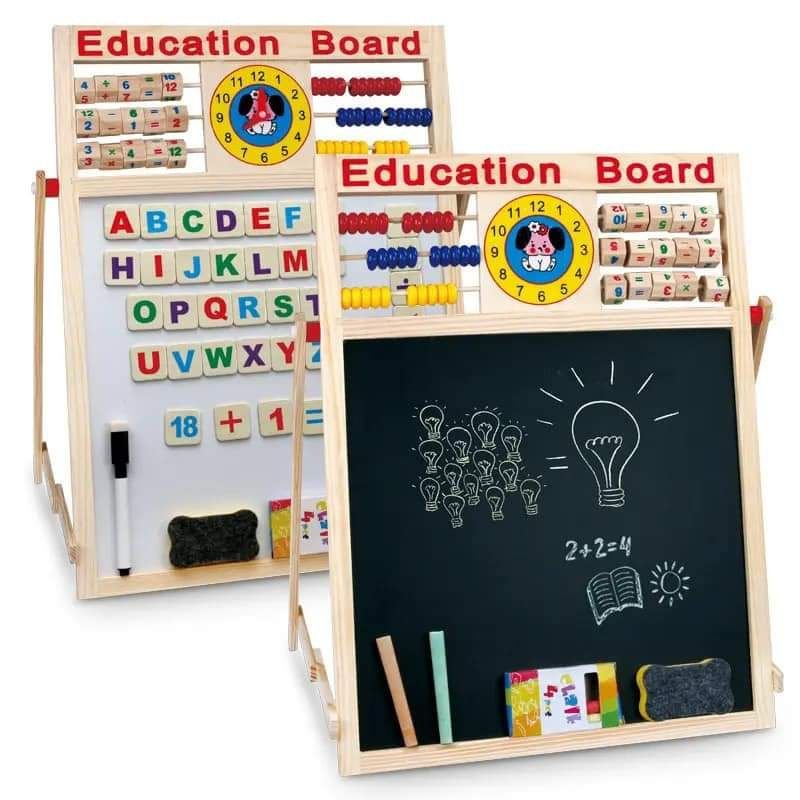 Educational Learning Board Multipurpose Double-Sided Magnetic Wooden Writing, Mathematical Calculations & English Alphabets, White and Black Board, Wooden Magnetic Drawing magnetic Board-17 /14 inc