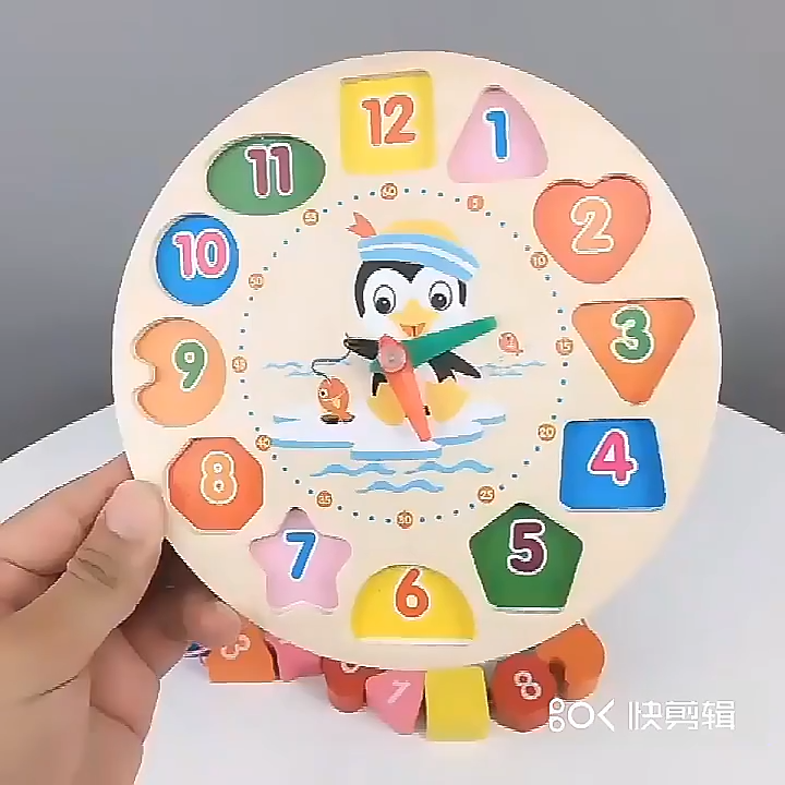 Wooden colourful 12 Numbers Clock Toy Digital Geometry Cognitive Matching Toy Early Educational PuzzlesChildren's Alarm Clock Puzzle Early Education Beaded Building Block Shape Matching Building Block Toy