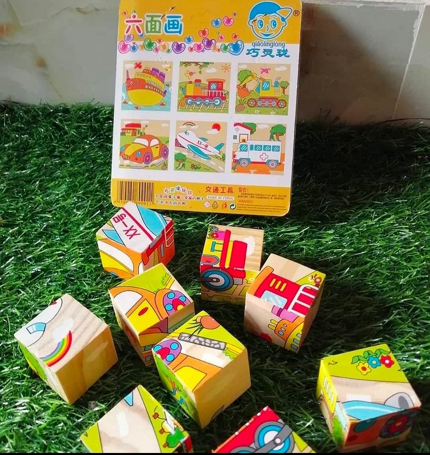 6-in-1 Wooden 3D Cube Puzzle - 9 Piece Block Jigsaw Toy for Kids - Montessori Animal/Transport Cartoon Puzzle